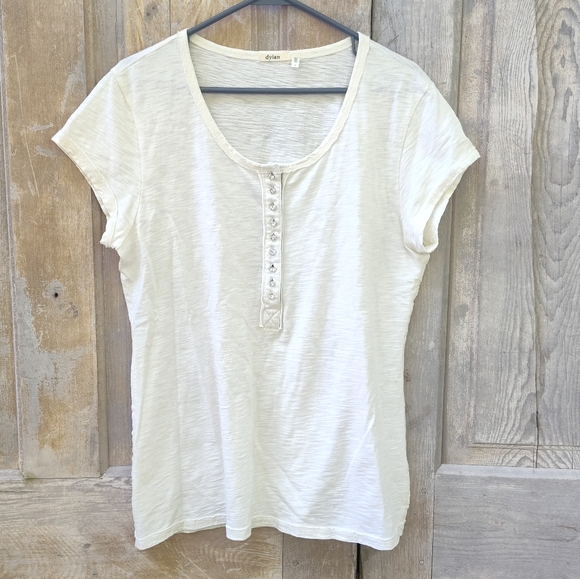 Rhinestone Button Henley T Shirt - Picture 1 of 5